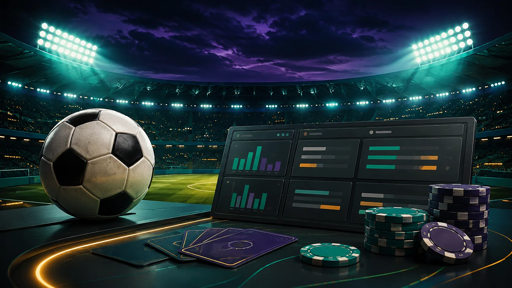 Stadion sepak bola dengan papan analitis dan chip generik